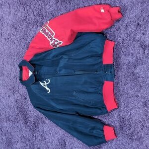 Vintage Atlanta Braves Starter Jacket with Script Braves Tomahawk Patch Sleeve